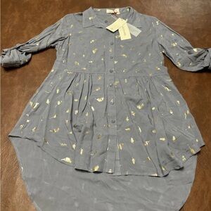 Solitaire Gold Feather Grey Boho Blouse